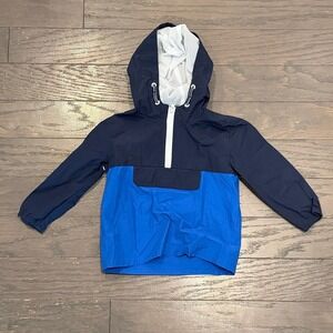 Janie and Jack Boys Blue Colorblock Half Zip Hooded Windbreaker 18-24M